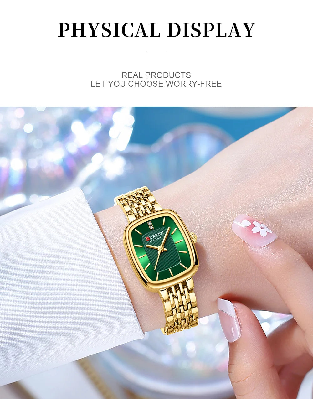 Curren 9093 Women's Quartz Watch Waterproof Luxury Party Women's Watch Elegant Gold Rectangular Dial Quartz Watch Bracelet Gift