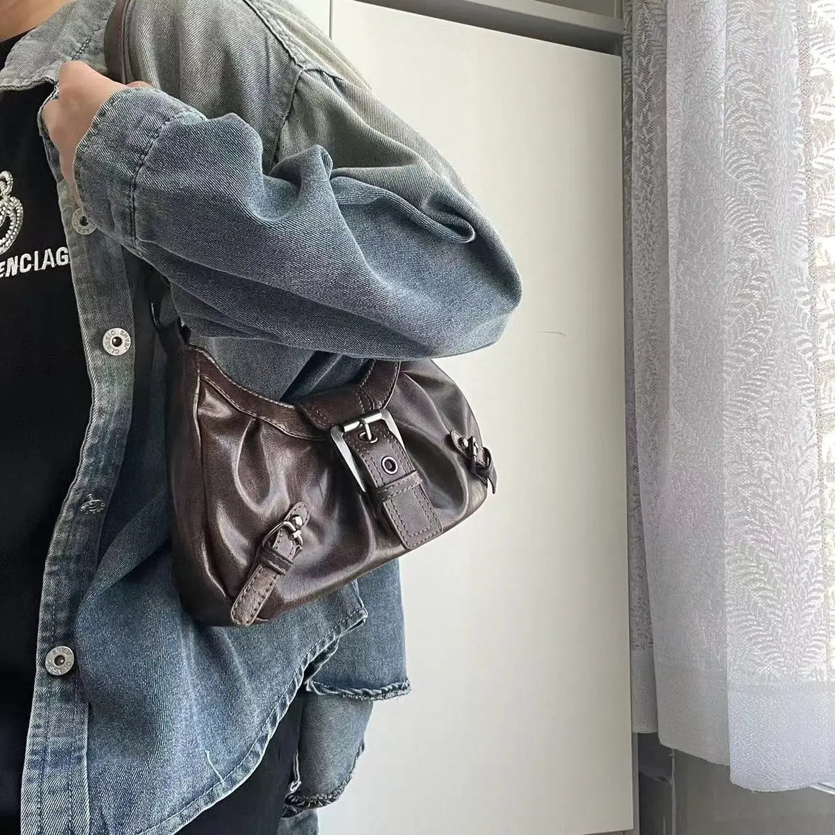 2025 Spring Hot Selling Maillard Style Retro Style Small Bag Spicy Girl Y2K Wasteland Style Vintage Leather Shoulder Armpit Bag