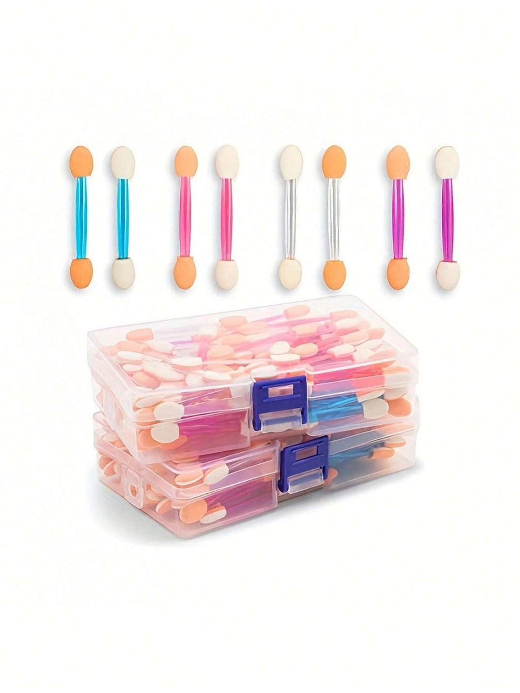 100/200Pcs Double-Headed Eyeshadow Brush, Disposable Dual Sided Eyeshadow Brush Double Ended Sponge Applicator Oval Tipped