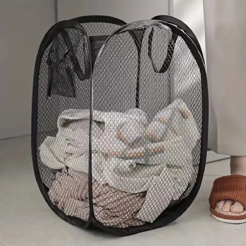 Mesh Pop-up Laundry Basket, Foldable Dirty Clothes Storage Basket, Large Capacity Storage Basket