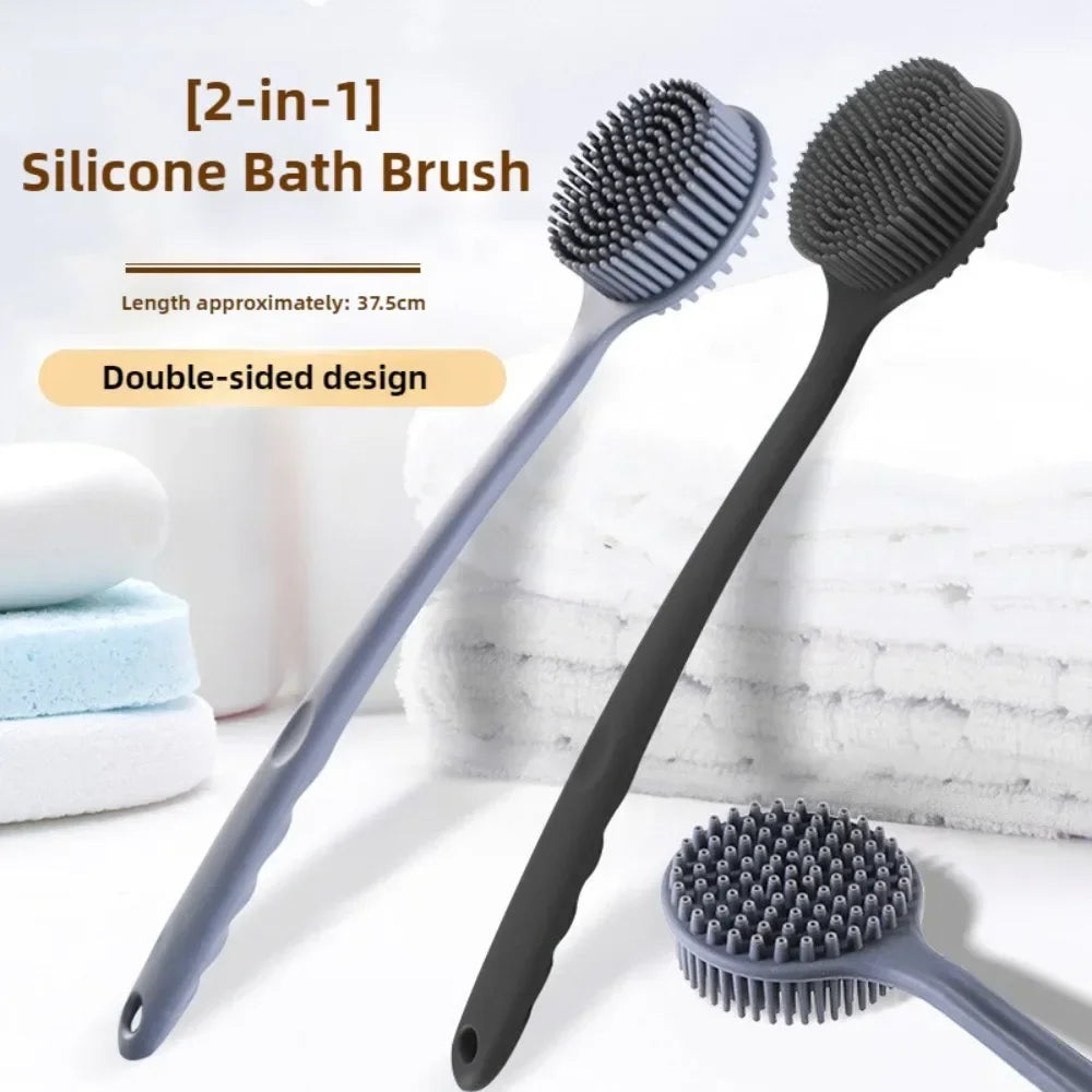 Silicone Body Scrubber Back Brush for Shower Long Handle Body Deep Cleansing and Exfoliating Massage Double-Sided Soft Bristles