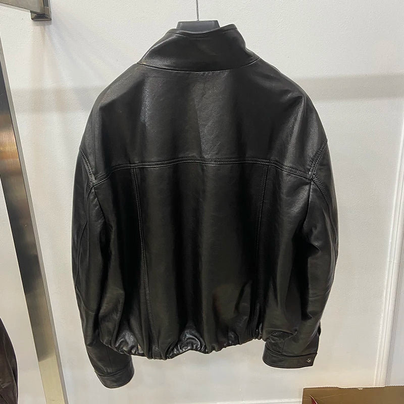 Women Spring Black Genuine Sheepskin Leather Short Jacket Coat Autumn Real Leather Jacket