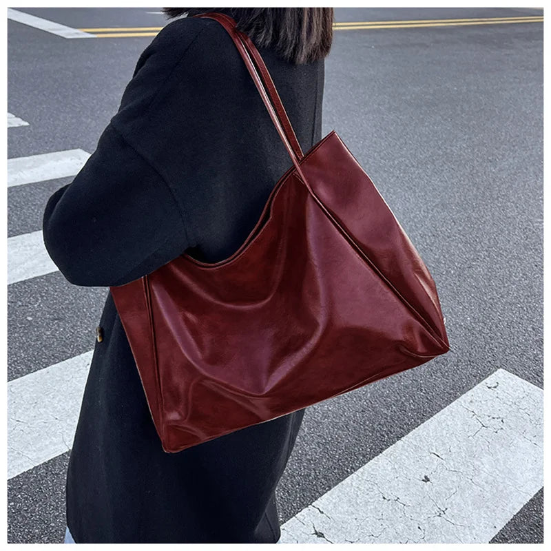 Women Tote Bag Fashion Underarm Pouch Large Capacity Soft Pu Leather Shoulder Bag Retro Crossbody Bag Casual Portable BucketBags