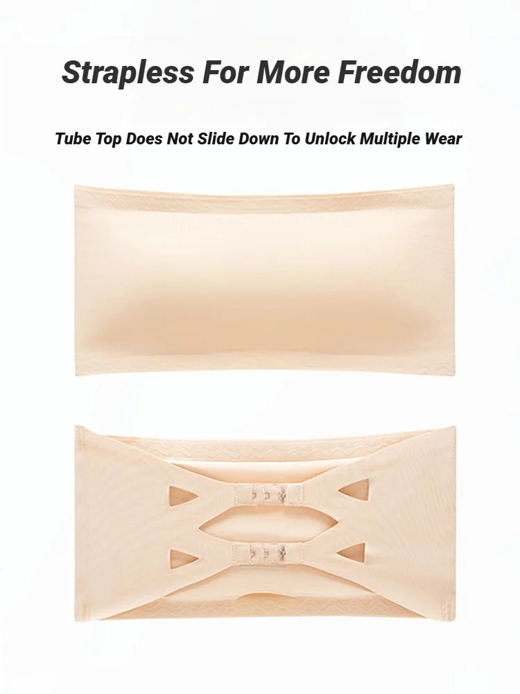 Seamless One-Piece Tube Tops Women Removable Pads Intimates Basic Black/White/Skin Womens Strapless Bra Bandeau Sexy Ice Silk