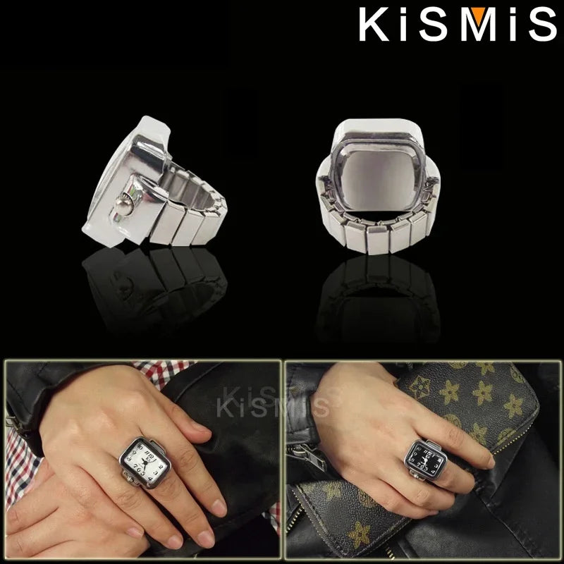 KISMIS Creative Ring Watch, Alloy Shell Finger Circular Dial Couple Watch for Men & Women, New Hot Selling