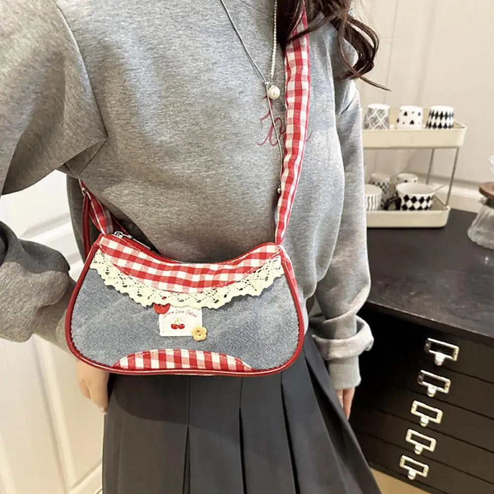 Fashion Grid Mini Handbags Adjustable Shoulder Strap Korean Hand-held Commuting Bag Single-shoulder Crossbody Bag Underarm Pouch
