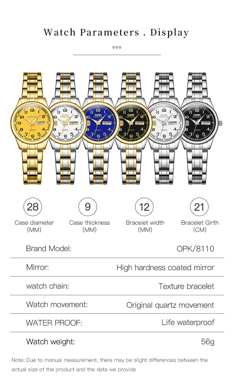 OPK 8110 Watch For Women Quartz Watch Waterproof Classic Luxury Brand Ladies Watch Stainless Steel Strap Watches Reloj Mujer