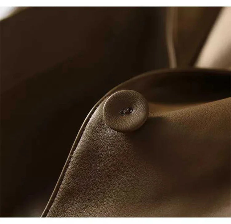 Natural Sheepskin Coat Blazer Mujer Single Button Suit Collar Chic and Elegant Woman Jacket Slim Camel Real Leather Topscoat