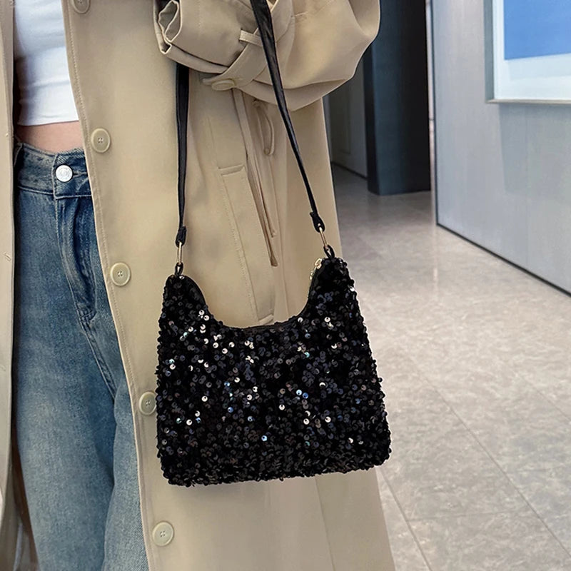 Popular Trendy Women's Korean-Style Handbag with Sequins - Versatile Single-Shoulder Small Bag