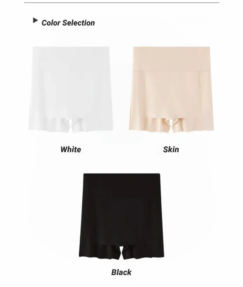 CHUANGERM Women's Ice Silk High Waist Tummy Control Seamless Safety Shorts Thin Double Layer Under Skirt Boxer Shapewear Panty