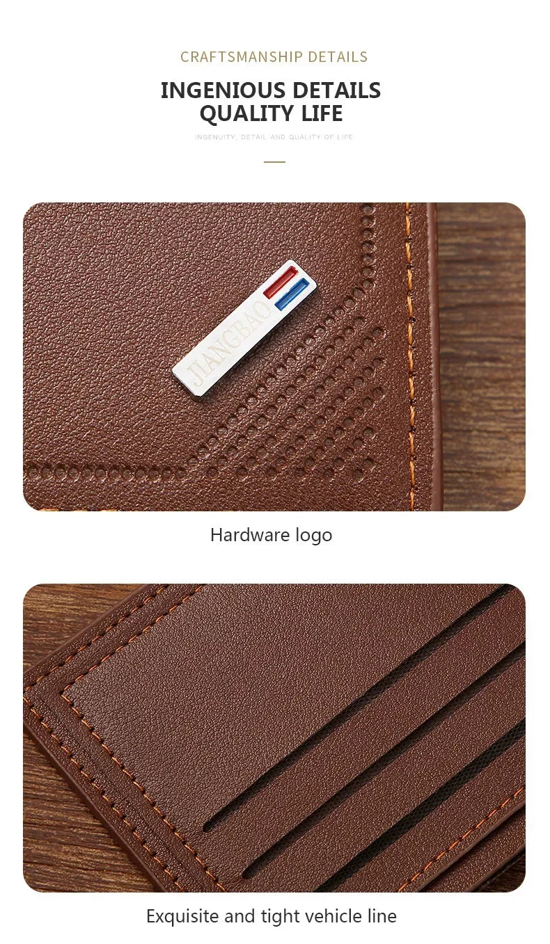 Men's Leather Short Wallet Thin Wallet Foldable Minimalist Soft Leather Wallet