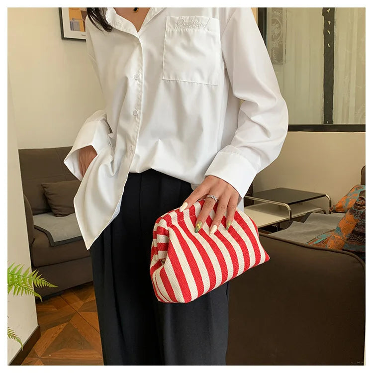 Summer Woven Crochet Purses for Women Beach Clutch Handbags 2026 Dumpling Hobo Casual Colorblock Bag Ladies Ruched Cloud Purse