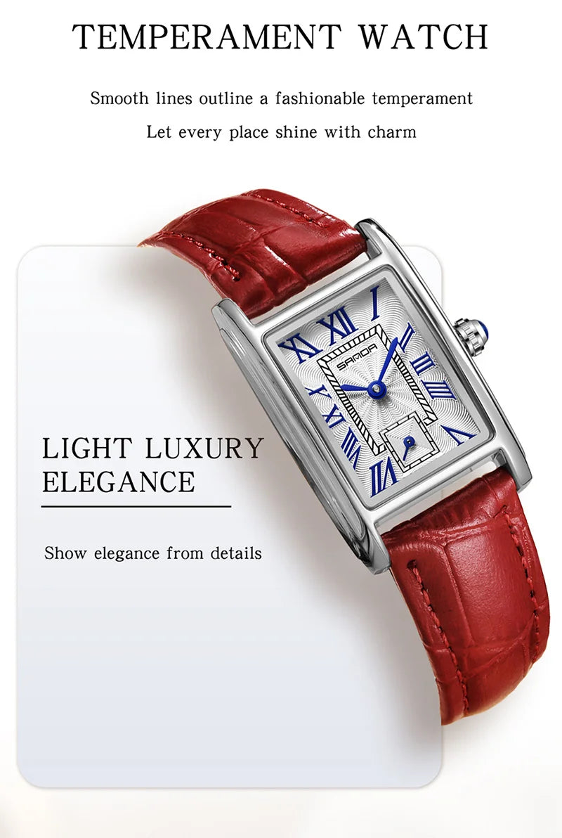 SANDA 1116 Elegant Women's Quartz Watch Casual Rectangular Waterproof Steel Leather Strap Casual Business Women's Watch часы