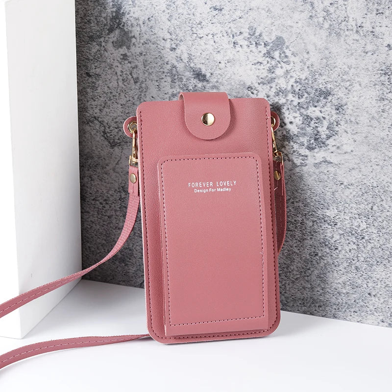 2024 new solid color fashion simple shoulder bag slung mobile phone bag women's driver's license card wallet
