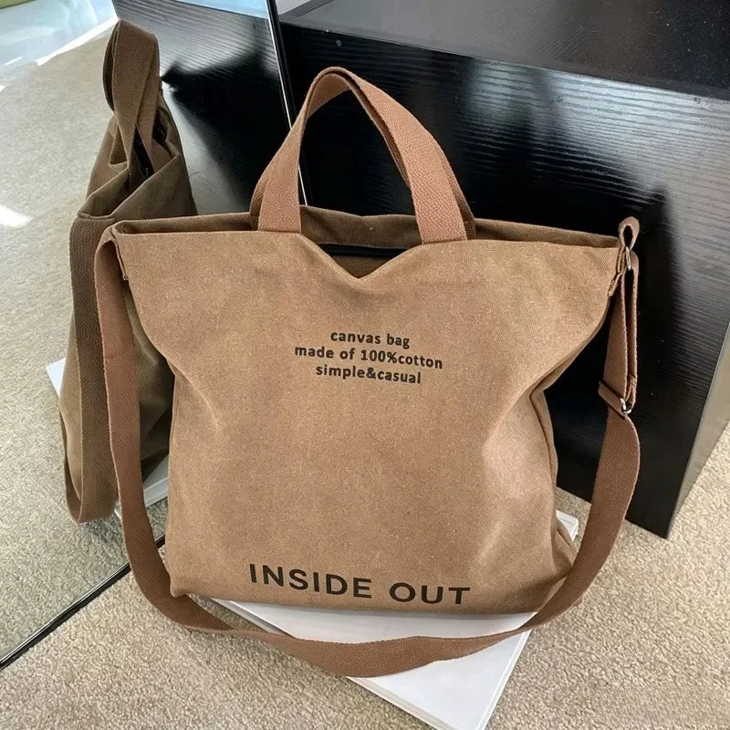 Japanese Canvas Men's and Women's Simple Cross-body Bag Wash Canvas Thick Handbag Large Capacity Arts Students Package Satchel