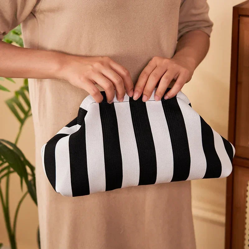 Summer Woven Crochet Purses for Women Beach Clutch Handbags 2026 Dumpling Hobo Casual Colorblock Bag Ladies Ruched Cloud Purse