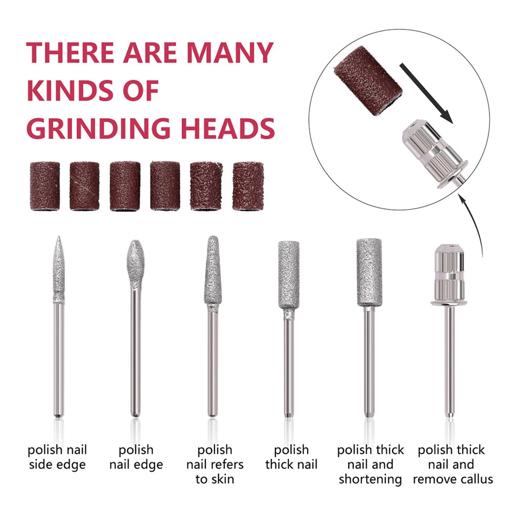 Electric Nail Drill Machine Set Pedicure Grinding Equipment Mill For Manicure Professional Strong Nail Polishing Tool
