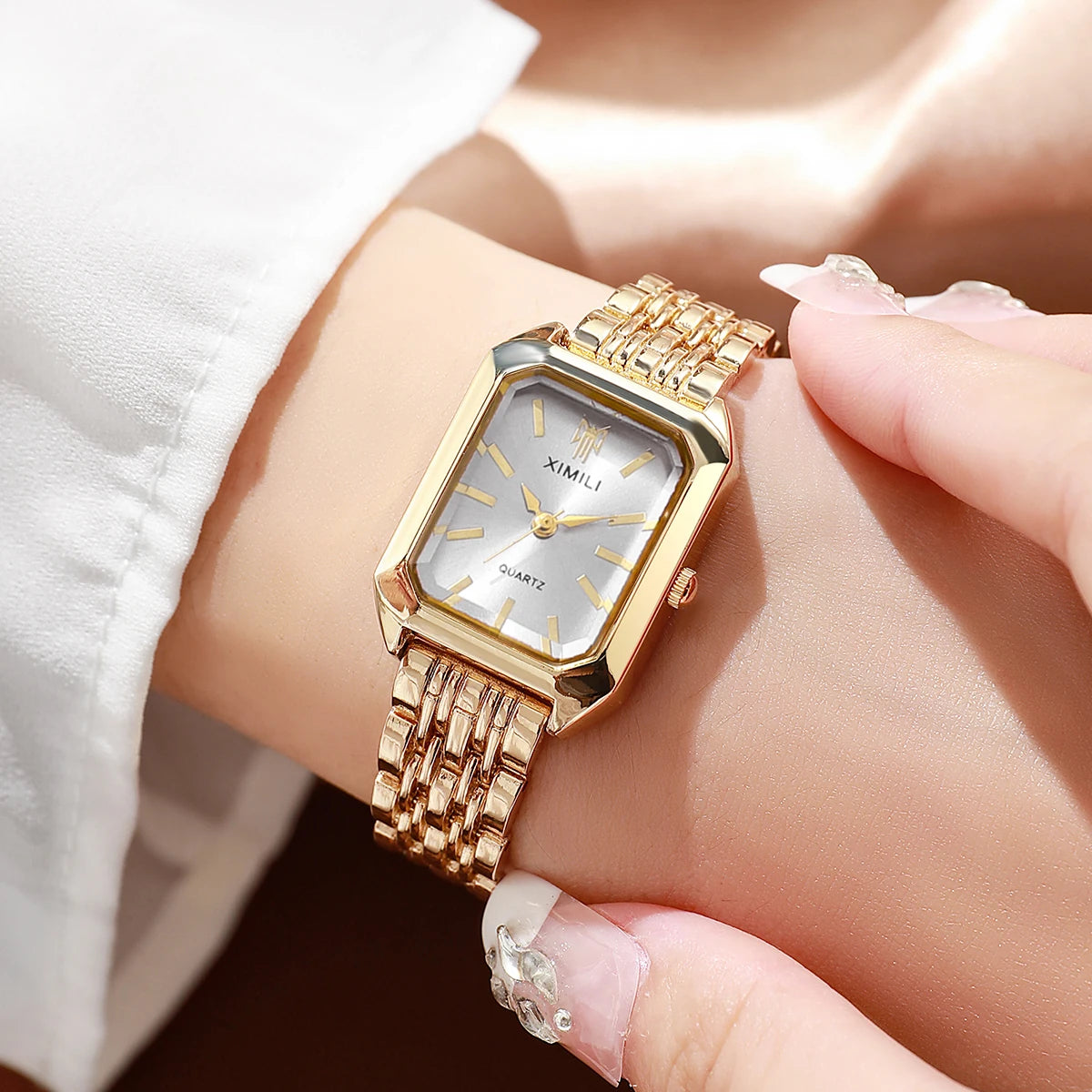 1/2/4PCS Elegant Rectangle Woman Quartz Watch Luxury Stainless Steel Band Ladies Wristwatches Relogio Feminino（Without Box）
