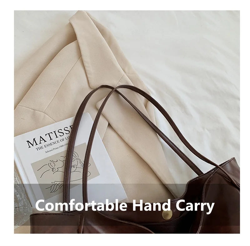Women Tote Bag Fashion Underarm Pouch Large Capacity Soft Pu Leather Shoulder Bag Retro Crossbody Bag Casual Portable BucketBags
