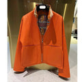 New Fashion 2026 Women Coat Spring Orange Import Real Sheepskin Jacket Floral Pattern Lining Short Length Big Pockets