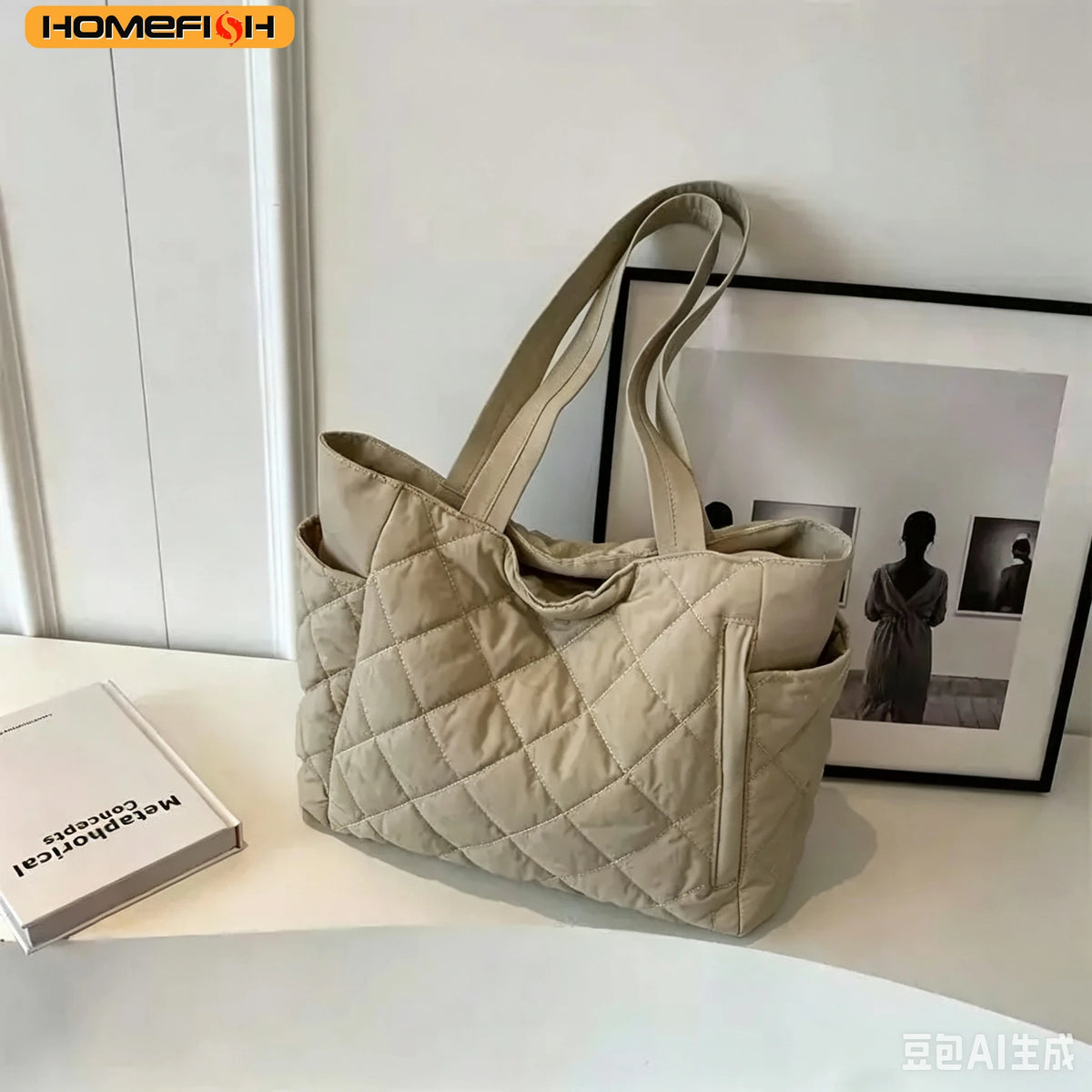 HOMEFISH Rectangular Large Capacity Single Shoulder Bag for Commuting To Work Tote Bag in Korean Style Casual Handle Bag