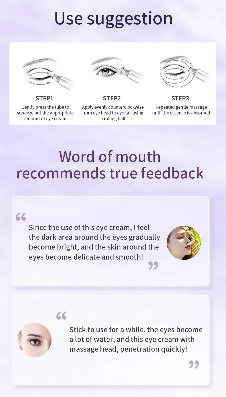 O'CHEAL Anti Wrinkle Anti Dark Circle Eye Cream Roller Massager Moisturizing Eye Bags Anti Aging Hyaluronic Acid Eye Skin Care