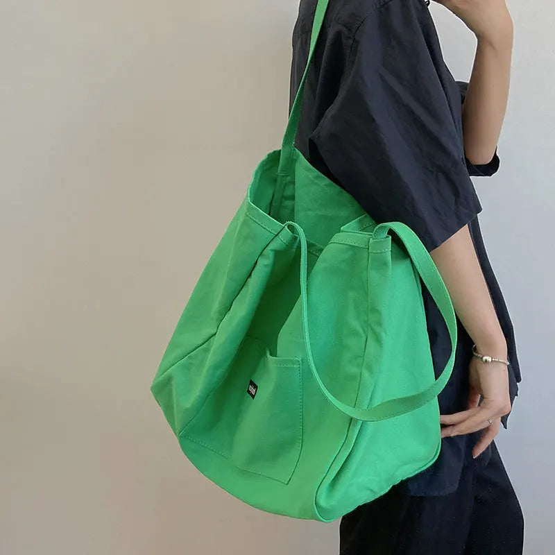 Canvas Bag High Quality Reusable Shopping Shoulder Bag Women Simple Casual Daily Use Handbag Totes Female Portable Folding Purse