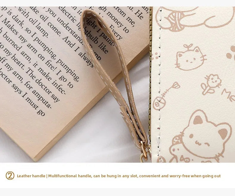 1pc Cute Cat Cartoon Coin Purse Girls Short Wallet PU Leather Large Capacity Lightweight ID Card Holder Mini Wallet Fashion