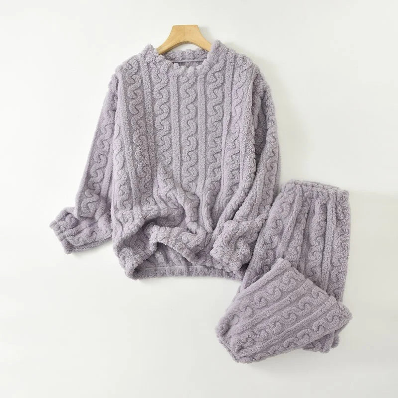 Women's Autumn and Winter Thermal Pajamas Sets Coral Velvet Jacquard Warm Loungewear Female Soft Comfortable Thickened Sleepwear