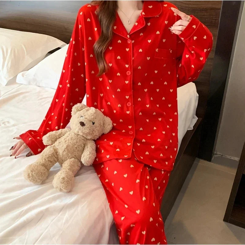 Spring and autumn new ladies' Korean pajamas home wear set for girls and students long-sleeved pajamas