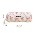 Cute Bow Flower Quilting Cotton Makeup Bag Women Zipper Cosmetic Organizer Female Cloth Handbag Portable Toiletry Case for Girls