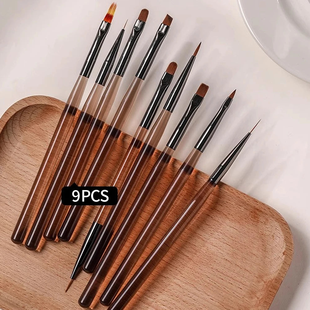 9 Pack Gray Nail Art Brushes Set Nail Art Tools Suitable for Gel Nail Polish And Nail Art Designs Perfect for Home DIY