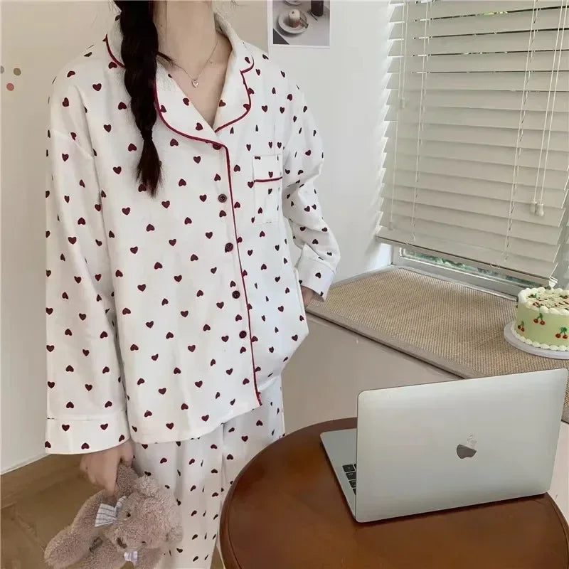 Spring and autumn new ladies' Korean pajamas home wear set for girls and students long-sleeved pajamas