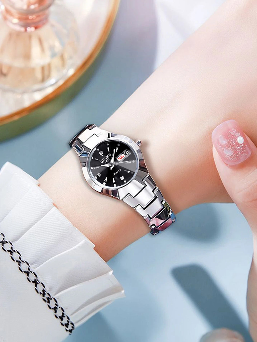 ORUSS Couple Watch Waterproof Casual Fashion Women Men Quartz Watches Ladies Stainless Date Week Men Clock Lover's Date Gift