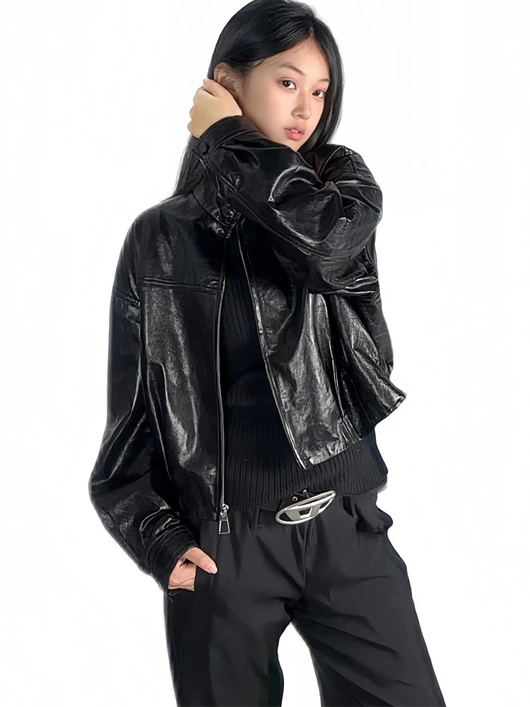 Women Spring Black Genuine Sheepskin Leather Short Jacket Coat Autumn Real Leather Jacket