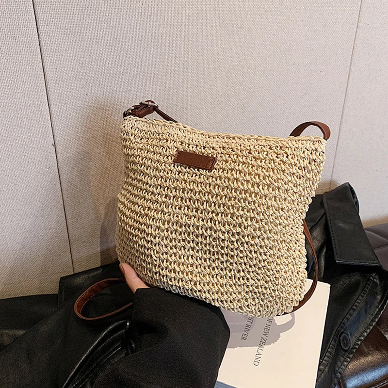 Bohemian Straw Beach Bags For Women High Capacity Handmade Shoulder Bag Casual Woven Totes Bag Shopping Clutch Handbag Purse