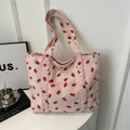 Corduroy Handbag Strawberry Print Beach Bag Fashion Large Capacity Tote Bag for Women Versatile Commuter Shoulder Bag Bolsos