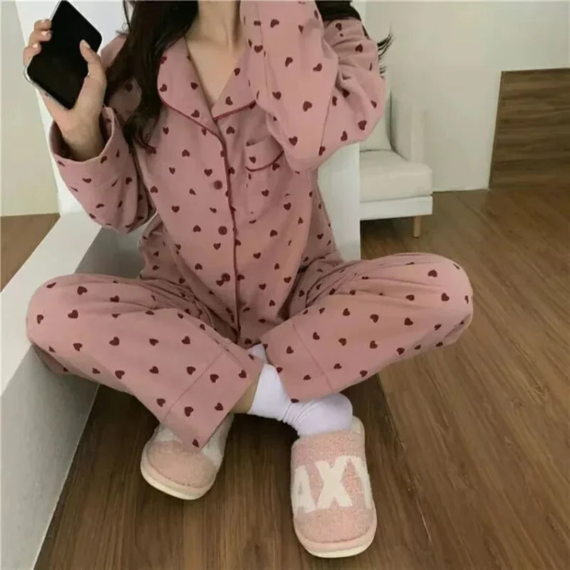 Spring and autumn new ladies' Korean pajamas home wear set for girls and students long-sleeved pajamas