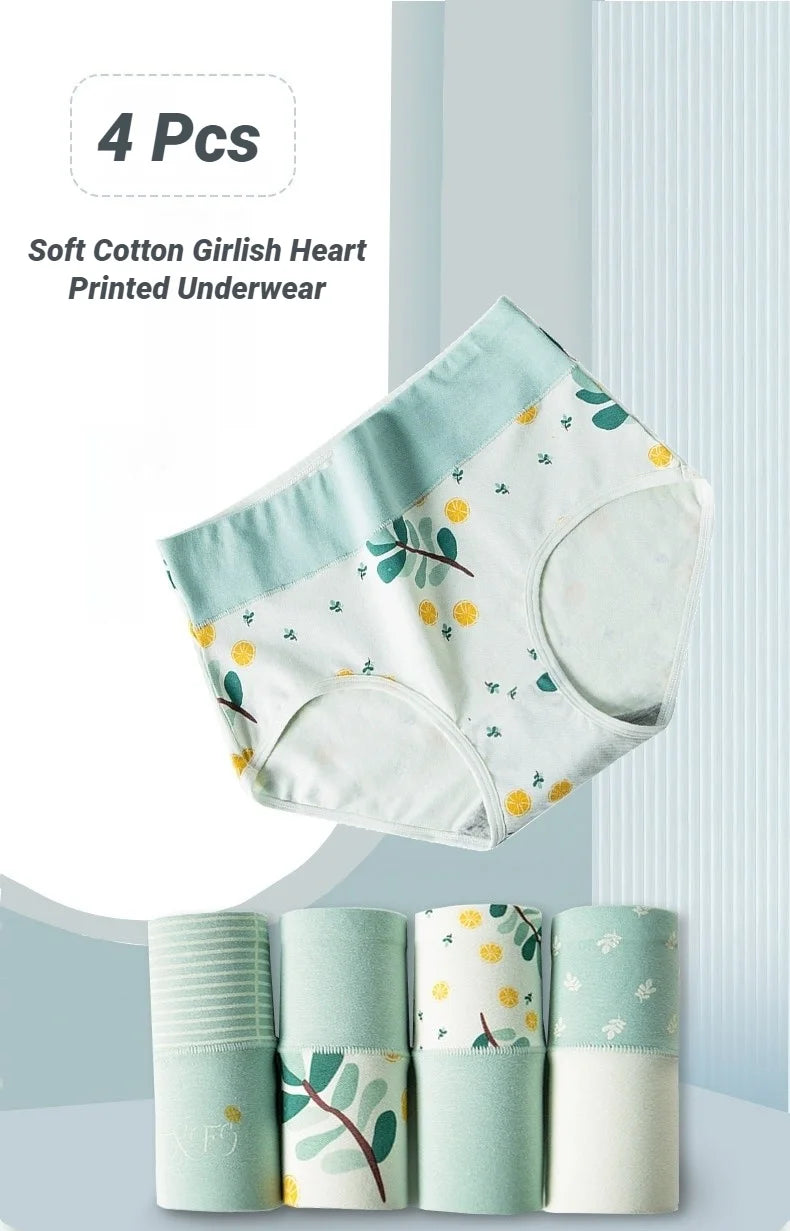 4Pcs Womens High Waisted Underwear Cute Fruit Print Breathable Oversized Briefs Comfortable Soft Stretchy Girls Panties