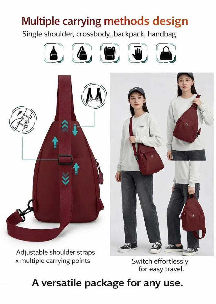 Women's Lightweight Mini Backpack, Oxford Cloth Chest Bag with Anti-theft Function, Simple Stylish Versatile Convertible Daypack
