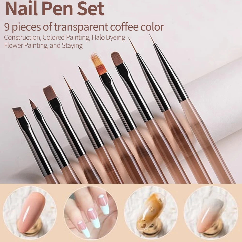 9 Pack Gray Nail Art Brushes Set Nail Art Tools Suitable for Gel Nail Polish And Nail Art Designs Perfect for Home DIY