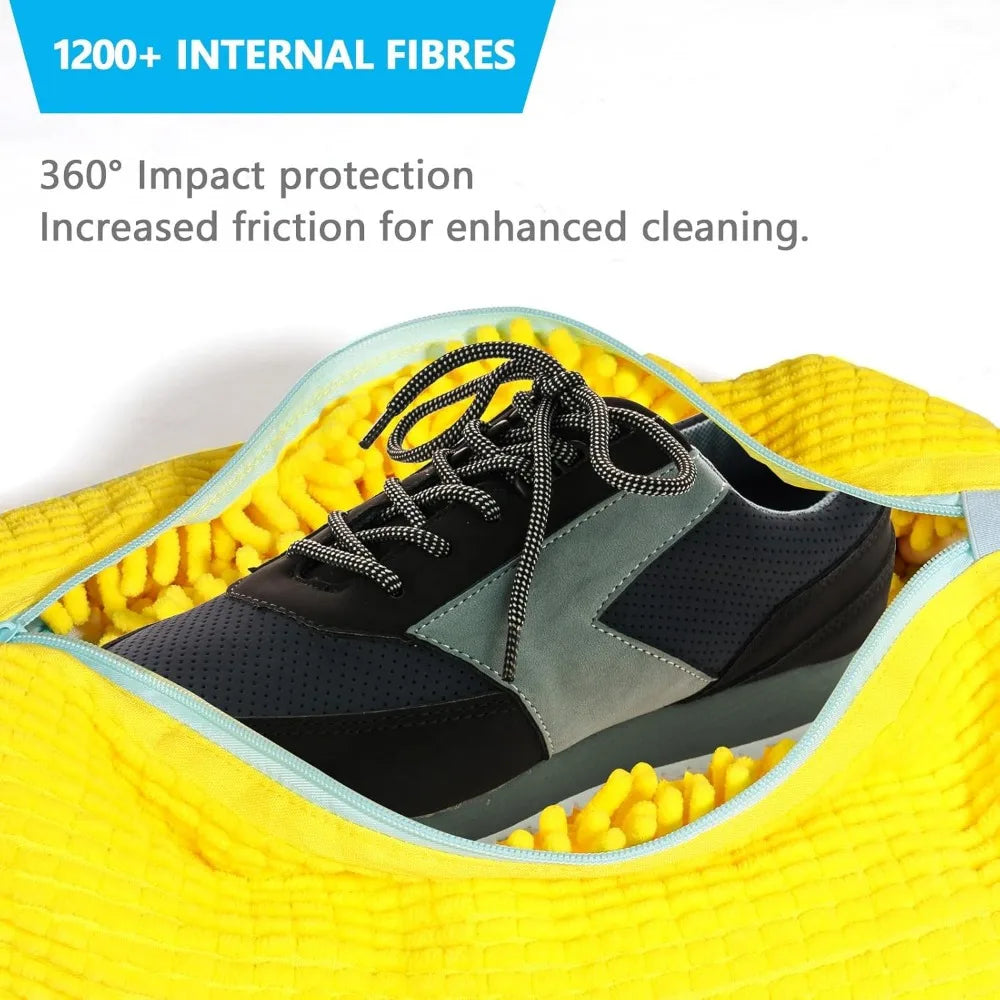 1PC Durable Shoe Washing Machine Bag for All Shoe Types-Yellow/Grey with Zipper for Sneakers and Casual Shoes Laundry Wash Bag