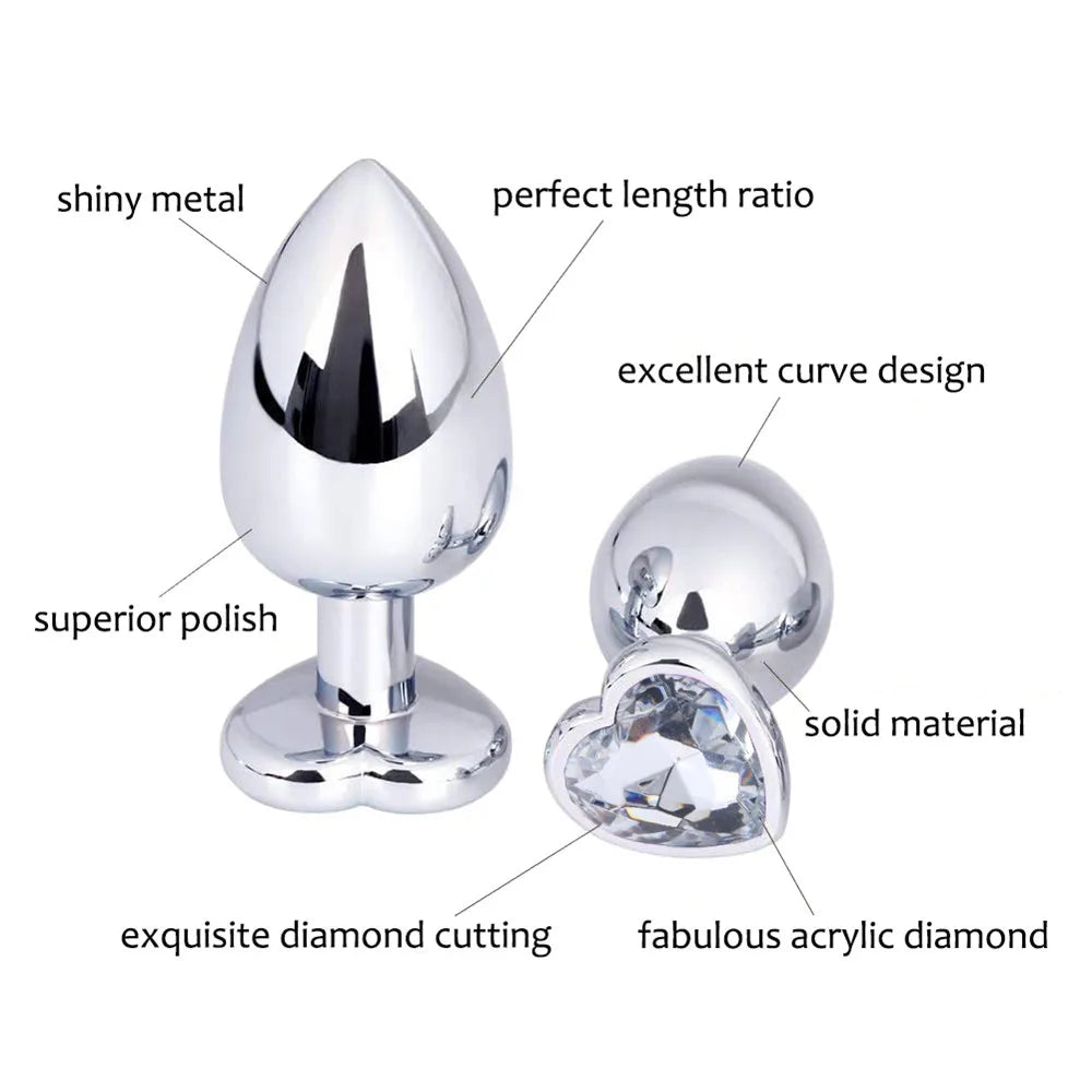 Stainless Metal Anal Plug With Gem Base Heart Shaped Circular Anal Plug G-point Massage Sexual Wellness for Men Women Anal Train