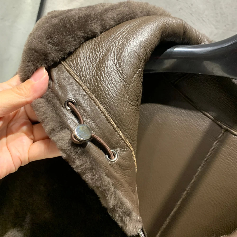 Women Merino Coats Hooded Ladies Lamb Fur Shearling Coat Luxury Winter Warm Merino Fur Coat