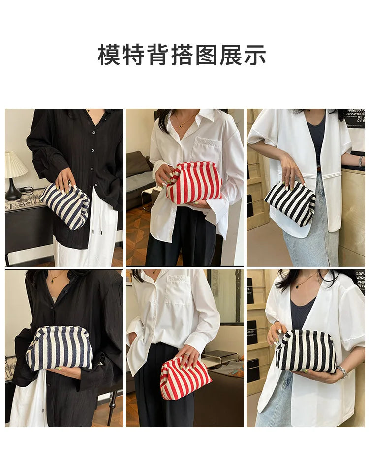 Summer Woven Crochet Purses for Women Beach Clutch Handbags 2026 Dumpling Hobo Casual Colorblock Bag Ladies Ruched Cloud Purse