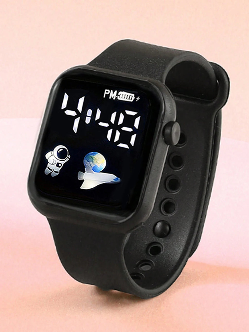Square Electronic Watch Set with Beaded Butterfly Design and Spaceship Pattern Non-smartwatch Birthday Gift Without Box