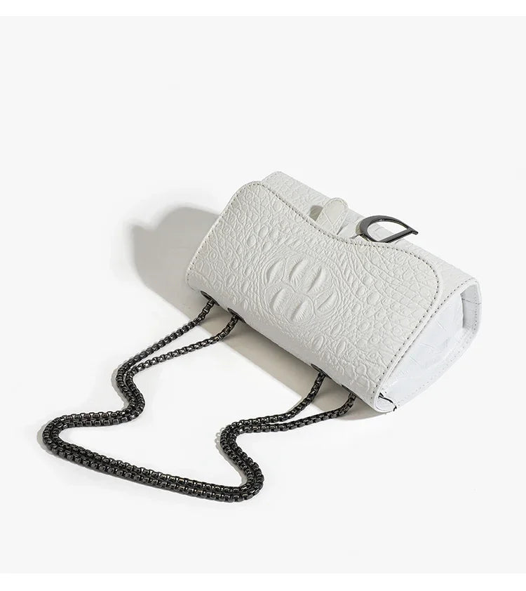 Fashion Ladies Croc Pattern Sequined Chain Crossbody Bag D‑Buckle Shoulder Messenger Handbag Women Evening Party Purse