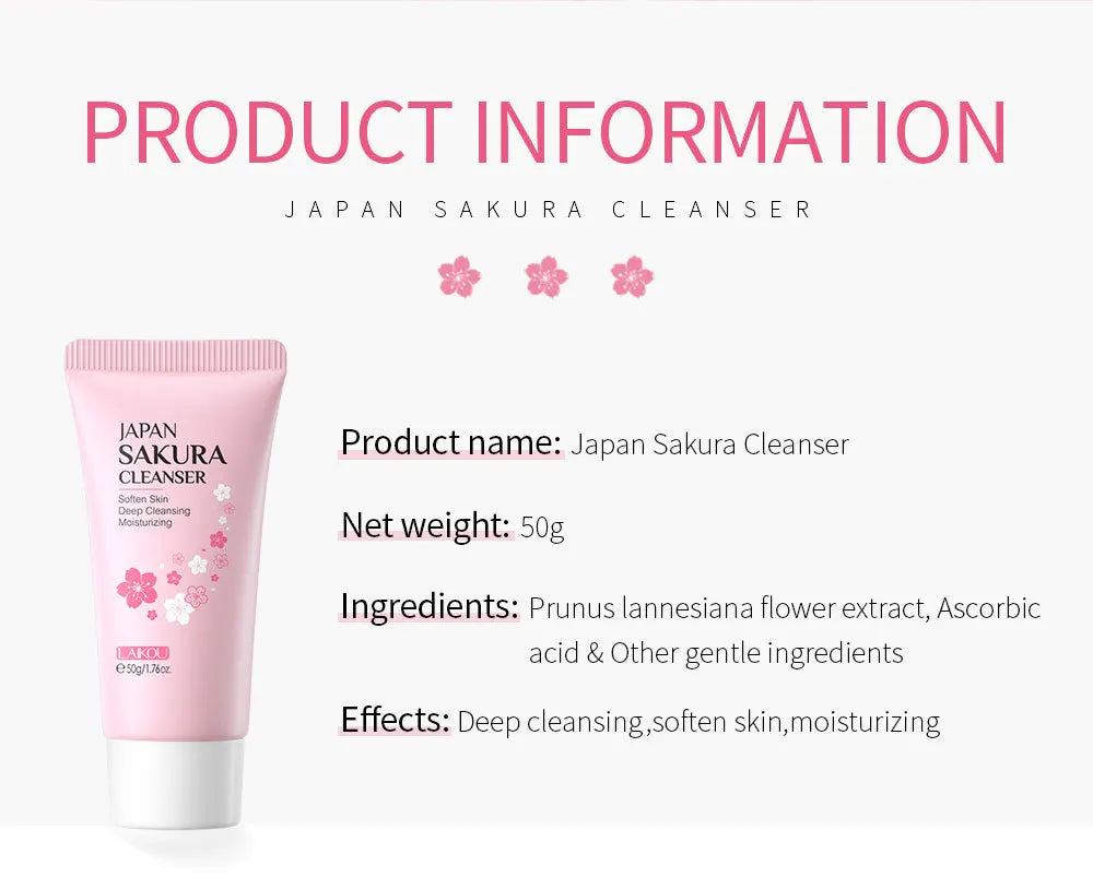 Laikou Japan Sakura Gentle Face Wash Hydrating Oil Control Niacinamide Hyaluronic Acid Daily Facial Cleanser For All Skin Types