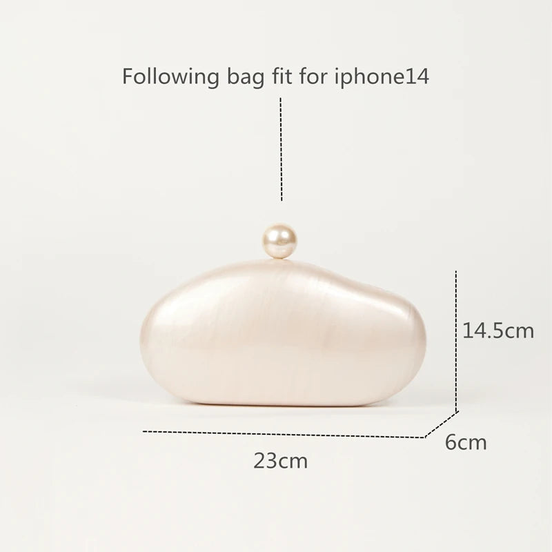 Shell Clutch Bag Acrylic Pearl Color Purse Women Wedding Evening Party Cute Ivory Pearl Coffee Color Handbag New 2024