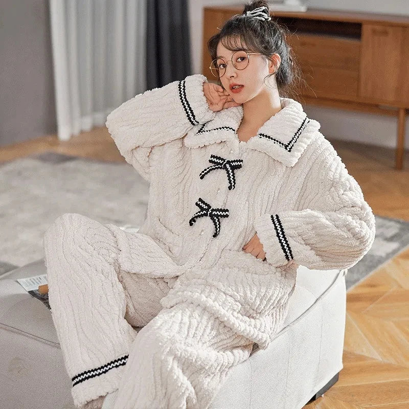 2Pcs/set women's pajamas autumn and winter students home wear padded and thickened warm princess clothes women's clothing